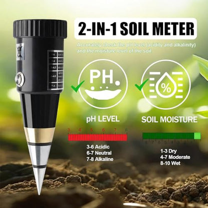 Soil PH Meter, Soil Moisture Sensor Meter, Soil PH Tester Gardening Tool Kits for Plant, Tree, Soil Tester for Moisture Great for Garden, Lawn, Farm, Indoor & Outdoor Use