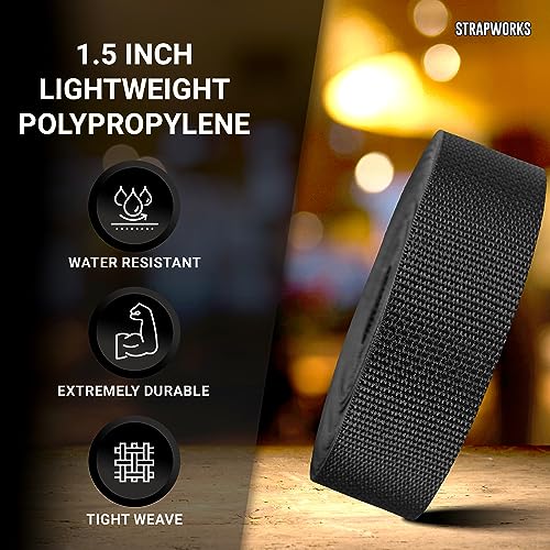 Strapworks Lightweight Polypropylene Webbing - Poly Strapping for Outdoor DIY Gear Repair, Pet Collars, Crafts – 1.5 Inch by 10, 25, or 50 Yards, Over 20 Colors - color: Black, size: 1.5" x 25 yard