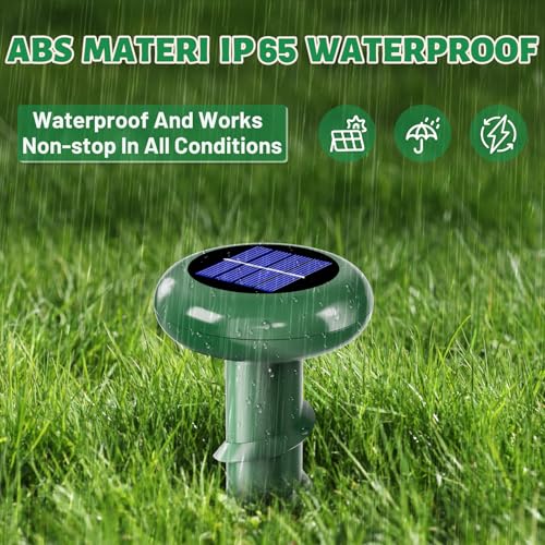 Solar Powered Ultrasonic Mole Repellent,Outdoor Animal Repellent Effective Get Rid of Snake Skunk Vole Groundhog Chipmunk Squirrel,Yard Garden Spiral IP 65 Waterproof Sonic Spikes（6 Pack）