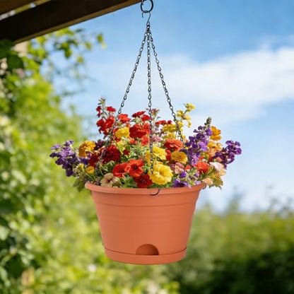 Nooulap 4 Pack 10 Inch Hanging Planters, Plastic Hanging Plant Pot, Red - color: Brick Red