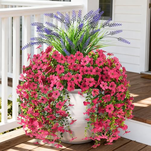 Artificial Fake Hanging Flowers Plants for Outdoor Outside Decoration - color: Pink