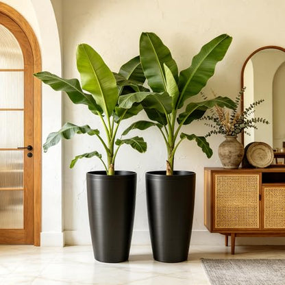 Autodaya 22.8" Tall Outdoor Planters Set of 2, Faux Brushed Steel Finish - color: Metallic Brushed Black-21.8"h