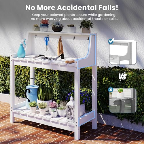 Domi 3-Tier Potting Benches for Outside, HDPE Outdoor Potting Table, White - color: White