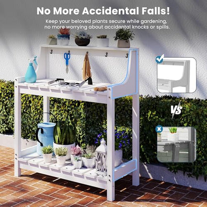 Domi 3-Tier Potting Benches for Outside, HDPE Outdoor Potting Table, White - color: White