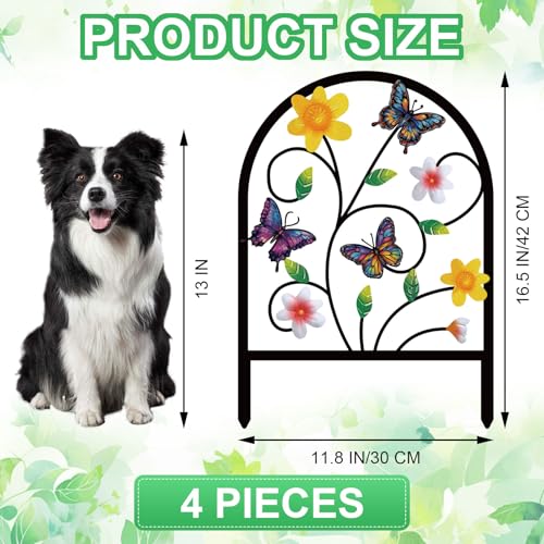4 Pack Butterfly Decorative Garden Fence Metal Butterfly Flower Design Metal Arch Garden Fence Border for Yard Patio Flower Bed Lawn Outdoor Landscape Decoration Animal Barrier Fence for Garden - style: Butterfly
