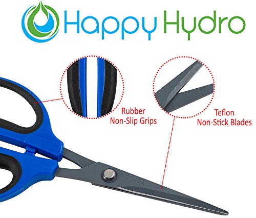 Happy Hydro Trimming Scissors - Straight Tip - 60mm Teflon Blades - Ergonomic Comfort Grip Handles