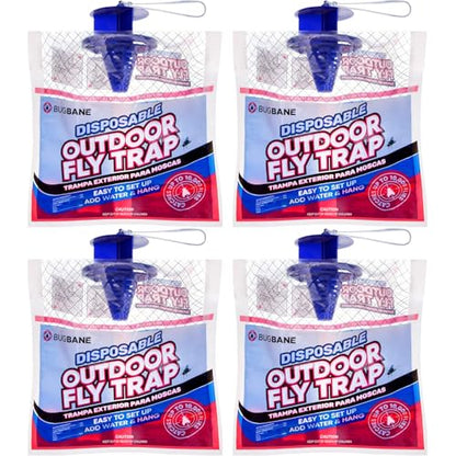 Fly Traps Outdoor Fly Trap for Patio. 4 Non-Toxic Pre-Baited Flies Bags Outdoor Disposable. Hanging Bug Catchers for All Filth Flies Killer for Outside Bug Control in Yard Horse Ranch Trash Can. - size: 4pk