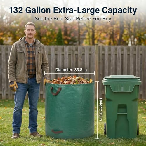 Professional 4-Pack 132 Gallon Gardening Bags for Lawn Yard, Extra Large Reusable Leaf Bags, Waste and Trash Container - size: 4 Count (Pack of 1)