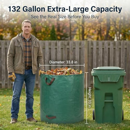 Professional 4-Pack 132 Gallon Gardening Bags for Lawn Yard, Extra Large Reusable Leaf Bags, Waste and Trash Container - size: 4 Count (Pack of 1)