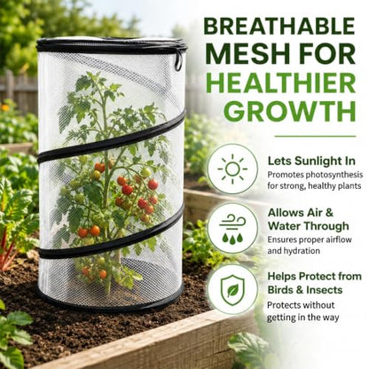 4 Pcs Pop Up Tomato Bird Barrier Plant Cover Mesh Net Cage with Stakes