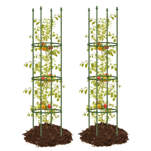 2 Pack Up to 59 Inch Height Adjustable Tomato Cages for Garden - color: Green