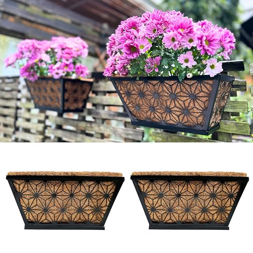 LaLaGreen Flower Wall Planter (12 in, 2 Pack) Black Fence Window Box - size: 12" (30cm) x 2 pack