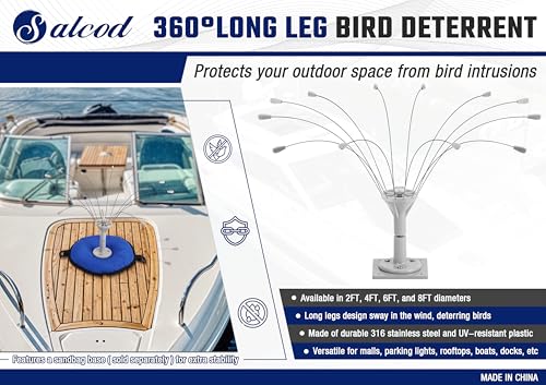 Salcod Bird Deterrent Outdoor, 360° Wind-Powered Stainless Steel Rods, 8ft - size: 8 ft