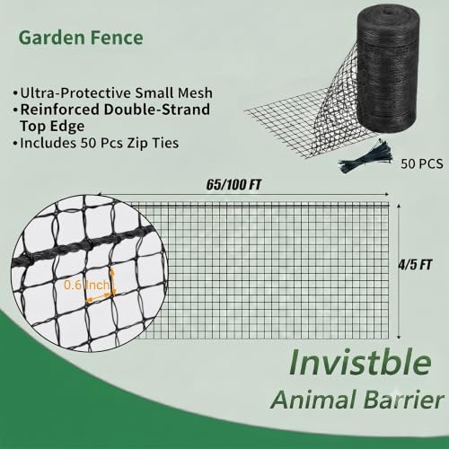 4x100 FT Deer Fence Netting, Plastic Mesh Roll, Garden Protection, Black - color: Black, size: 4x100ft
