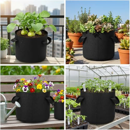 10pcs Gallon Black Grow Bags - Reinforced Fabric Planters with Handles for Gardening, Breathable & Durable Garden Raise Supplies, Ideal for Indoor & Outdoor Vegetable Gardens
