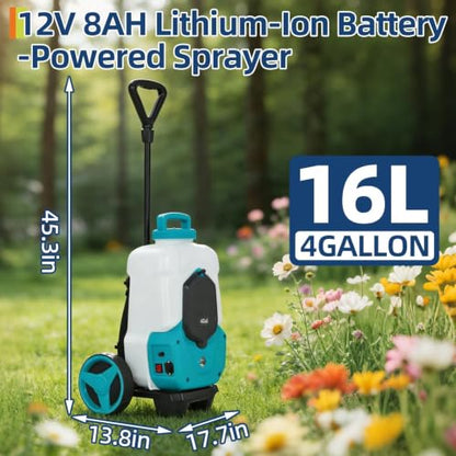 4.2 Gallon Wheeled Battery Sprayer, 12V 8Ah for Lawn & Garden - size: 4.2 Gal