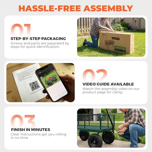 Sekey 7.7 Cu Ft Steel Garden Cart, 1400 lb Capacity, Towable Handle - color: Green, size: 1400LBS
