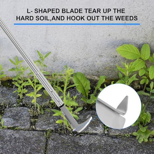 BARAYSTUS Crack Weeder, Stainless Steel Manual Crevice Weeding Tool, Long Handle Weed Grabber Remover, L-Shaped Manual Weeder Puller, Durable Crevice Weeding Tool for Sidewalk Garden Patio Lawn - size: Adjustable Length (25.6"/41"/55")