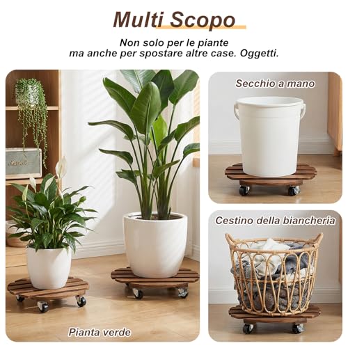 2 Pack Wood Plant Caddy with Wheels, 14 Inch Heavy-Duty Plant Dolly with 360° Lockable Casters, Rolling Plants Stand for Large Pots, Indoor & Outdoor Use