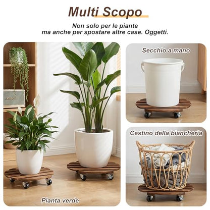 2 Pack Wood Plant Caddy with Wheels, 14 Inch Heavy-Duty Plant Dolly with 360° Lockable Casters, Rolling Plants Stand for Large Pots, Indoor & Outdoor Use