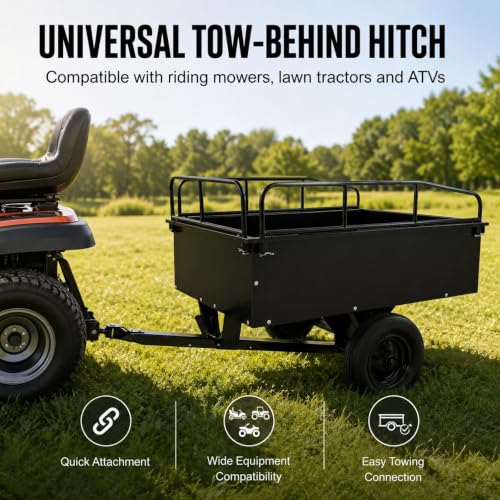 771 LBS Steel ATV Utility Dump Trailer, 20 Cu Ft Heavy Duty Garden Dump Cart with Quick Dump, Removable Tailgate & Raised Side Rails, Tow Behind Garden Cart for Lawn Mower Tractor