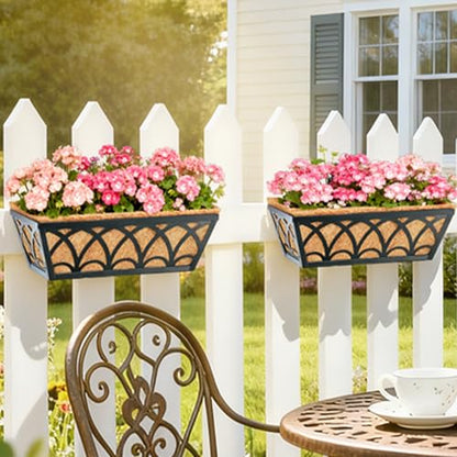 16 Inch Railing Planter Box Window Boxes Planters - 2 Pack Deck Railing Planter Boxes with Adjustable Brackets Coco Liners Balcony Planters Railing Hanging for Window Flower Boxes Outdoor Garden Decor - size: 16 Inch