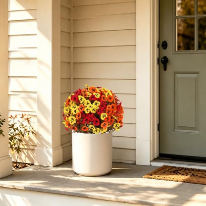 24" Artificial Fall Pansy Flowers for Outdoors, Faux Topiary Potted Plants - color: Pansy Yellow-orange-red