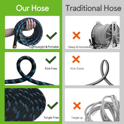 Flexible Garden Hose 100 ft with 10 Function Nozzle, 2026 Kink Free Lightweight Water Hose 100ft, Solid Metal Fittings, High Density Outer Fabric, Enhanced Inner Core for Outdoor Watering, Car Washing