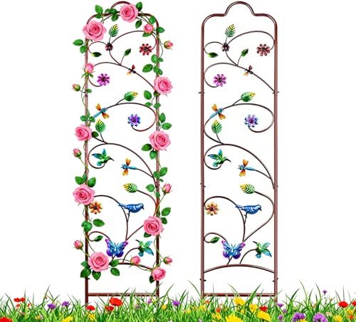 2 Pack Garden Trellis for Climbing Plants, Metal Decorative Vegetables Flowers Vines Fence Trellis for Outdoor Patio 60'' H x 11'' W