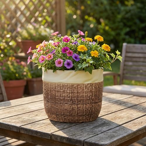 Ceramic Pots for Plants, 8 Inch Plant Pot, Round Planters, Brown - color: Brown, size: 8 Inch