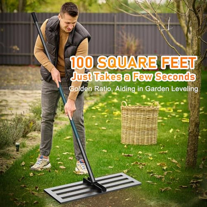 Lawn Leveling Rake, 30x10 Stainless Steel Leveler with 78" Handle - color: Green