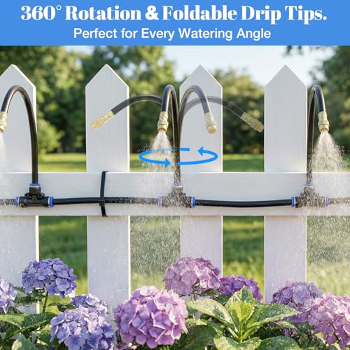 GOTGELIF 100FT Drip Irrigation Kit, with 25Pcs 360° Adjustable Nozzles, 5/16" Tubing, 30 T-connectors, Water-Saving System, Garden Watering Sprinkler for Greenhouse, Vegetable,Potted Plants, Lawn - size: 100FT+25 Nozzles