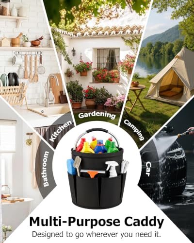 4.5 Gallon Collapsible Cleaning Caddy with Comfort Handle & 6 Pockets - color: Black