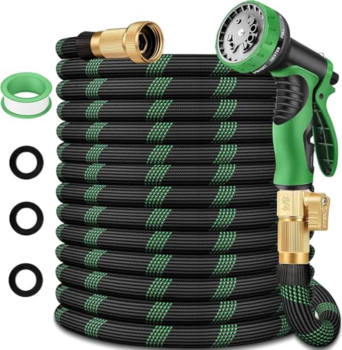 50 ft Garden Hose, Flexible Ultra Lightweight Durable Garden Hose, Kink-Free Water Hose with 10 Function Sprayer - Non-Shrinking Garden Hoses, Easy to Store,All-Weather, Car Washing Pipe Garden Hoses - color: blackgreen, size: 50ft