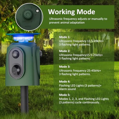 2026 Upgraded Solar Ultrasonic Animal Repeller, 360° Motion Detection with LED Flashing Light, Waterproof Design for Outdoor Garden, Farm, Temporary Yard Protection Against Deer, Cats, Dogs, Raccoons
