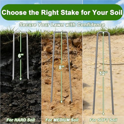 AAGUT Landscape Staples 6 Inch Galvanized Anti-Rust Garden Stakes 11 Gauge - color: Silver, size: 6'' x 50Pcs-11Ga