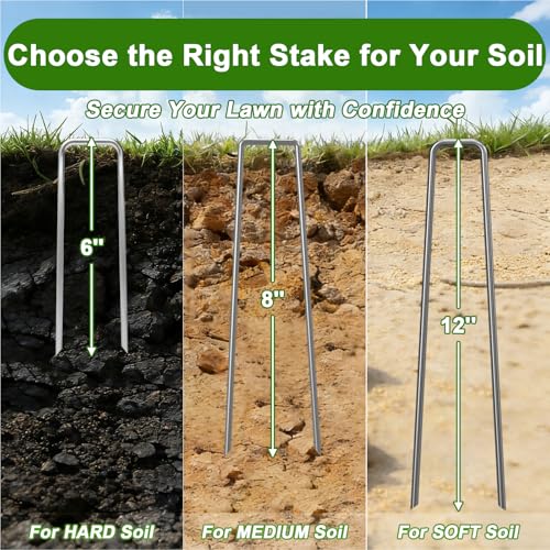 AAGUT Landscape Staples 8 Inch Galvanized Anti-Rust Garden Stakes 11 Gauge - color: Silver, size: 8'' x 50Pcs-11Ga