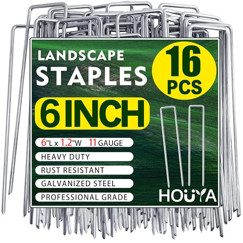 16 PCS Landscape Staples 6 Inch Galvanized Garden Stakes Garden Staples Pins Anti-Rust Ground Stakes for Weed Barrier, Irrigation Hose, Yard Lawn SOD, Landscape Fabric, Decor 6" L x1.2 W 16 pcs - size: 16 Pcs x 6"