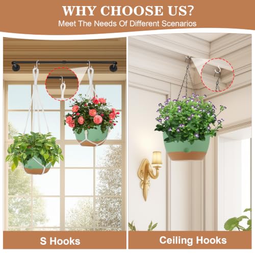 3 Pack Hanging Planter for Indoor Plants, 10inch Self-Watering Hanging Plant Pot, Macrame Plant Hanger with Pot, Chain, S & Ceiling Hooks, Removable Saucer and Drainage Holes for Garden Home - Green - color: Green