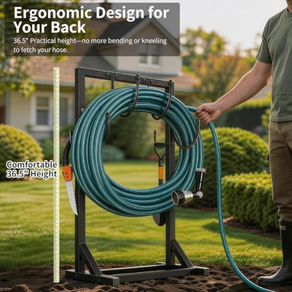 BOLITE Garden Hose Holder, Heavy Duty Freestanding Water Hose Holder, 150ft - color: Black