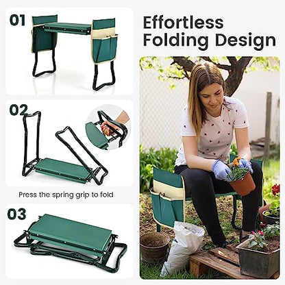 IRONMAX Garden Kneeler and Seat with Foam Pad and 2 Tool Pouches, Green - color: Green, size: 16”L×8”W, 2 Bags