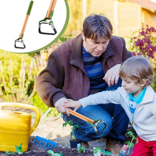 1 Pcs Mini Garden Hoes for Weeding Long Stirrup Hoe Tools Scuffle Garden Tool for Lawn Yard Weeding Gardening (Wood Handle)