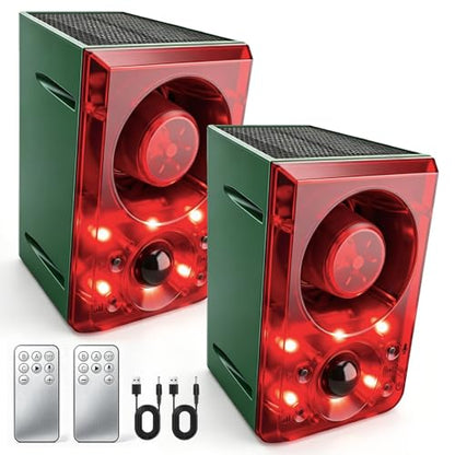 ChunHee Solar Outdoor Motion Sensor Alarm Dog Barking Gunshot Sound 130dB - color: Red-2pack