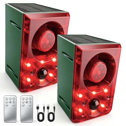 ChunHee Solar Outdoor Motion Sensor Alarm Dog Barking Gunshot Sound 130dB - color: Red-2pack