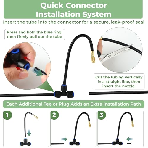 50FT Drip Irrigation System for Starter: Small Garden Quick Connect 1/4" PE Water Tubing Automatic 11Pcs Sprinkler Kit Adjustable Misting Part Watering Hose Outdoor Raised Bed Plants Flower Greenhouse - size: 50FT