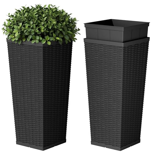 Devoko Resin 24'' Tall Planters, Large Taper Outdoor Planter - color: Black, size: 24" Set of 2