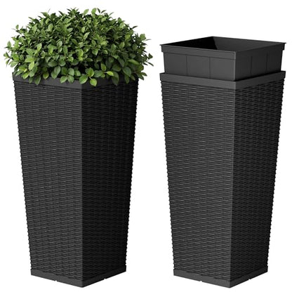 Devoko Resin 24'' Tall Planters, Large Taper Outdoor Planter - color: Black, size: 24" Set of 2