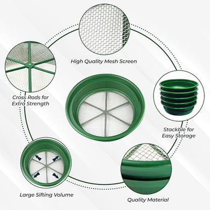 SE 13.25 Inch Wide Stackable Classifier Gold Prospecting Pan - 1/8 Inch Stainless Steel Mesh Sifting Pan, Green - size: 1/8 inch, style: Pans