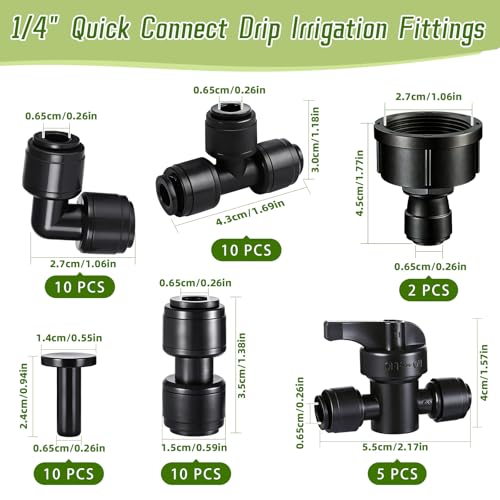 47 Pack Quick Connect 1/4" Drip Irrigation Fittings Kit - size: 47PCS 1/4" Irrigation Fittings