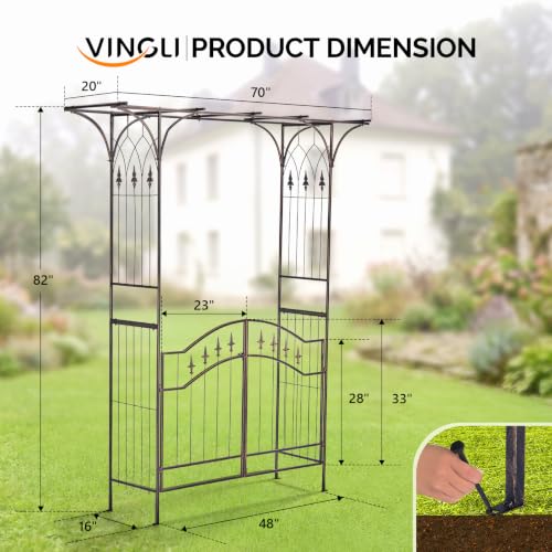 VINGLI Garden Arbor, Arch for Wedding Ceremony Party, Christmas Garden Decor Steel Garden Trellis for Plant Climbing, Pergola for Garden, Backyard, Lawn (Flat Top with Gate,Bronze) - style: Flat Top with Gate,Bronze